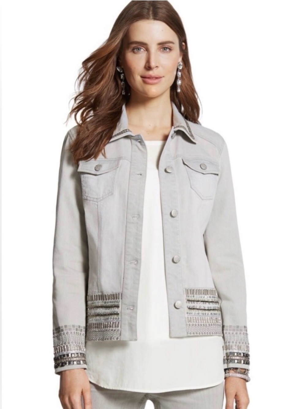 Great condition, Chico’s Embellished Gray Denim Jacket, Chicos 3